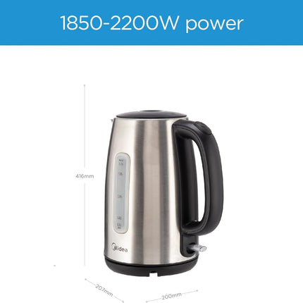 MIDEA Ηλεκτρικός Βραστήρας 1.7L 2200W Inox με Auto Shut-Off & Περιστρεφόμενη Βάση 360° MK-17S30D2