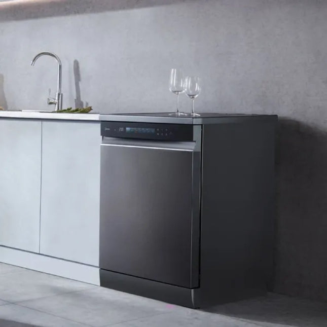 Midea Πλυντήριο Πιάτων Ελεύθερης Τοποθέτησης 60cm για 14 Σερβίτσια με AutoOpen, Dual Zone, Wi-Fi & PowerWash,  MDWEF1433GMG-WG Σκούρο Γκρι