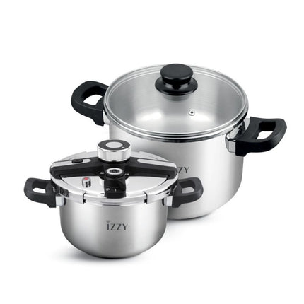 IZZY Multi Set Gourmet Σετ Χύτρας Ταχύτητας 9L + 5L από Ανοξείδωτο Ατσάλι με 2 Καπάκια, Πιστοποίηση TUV & Δώρο Βιβλίο Συνταγών