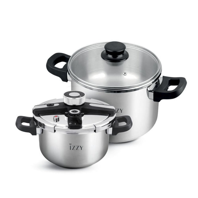 IZZY Multi Set Gourmet Σετ Χύτρας Ταχύτητας 9L + 5L από Ανοξείδωτο Ατσάλι με 2 Καπάκια, Πιστοποίηση TUV & Δώρο Βιβλίο Συνταγών