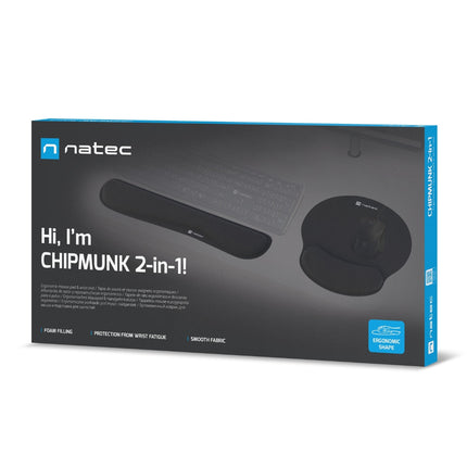 NATEC Chipmunk 2-in-1 Mousepad & Wrist Rest με Εργονομική Foam Επένδυση Μαύρο