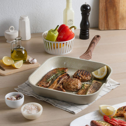 IZZY Τηγάνι Γκριλιέρα Natura Elea 28×28 cm με Αντικολλητική Επίστρωση για Όλες τις Εστίες 225032 Μπεζ