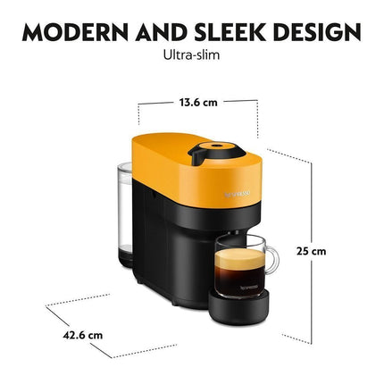 Nespresso Vertuo Pop Μηχανή Καφέ με Centrifusion™ Τεχνολογία & 6 Μεγέθη Ροφημάτων για Κάψουλες Vertuo,19bar Mango Yellow, Κίτρινη