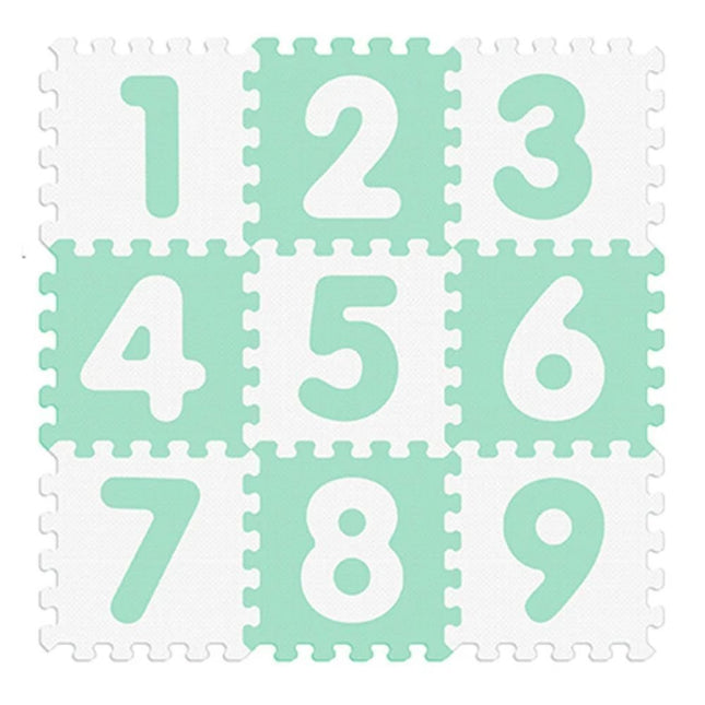Sunta Puzzle Χαλάκι Δαπέδου Αντιβακτηριδιακό με Αριθμούς 30x30cm 9 Τεμαχίων για Μωρά και Παιδιά 10+ Μηνών Λευκό/Πράσινο