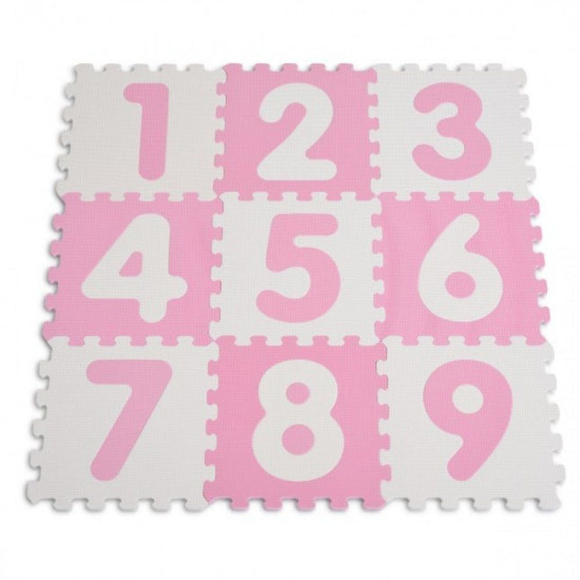 Sunta Puzzle Χαλάκι Δαπέδου Αντιβακτηριδιακό με Αριθμούς 30x30cm 9 Τεμαχίων για Μωρά και Παιδιά 10+ Μηνών Ροζ/Λευκό