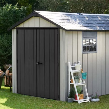 KETER Oakland Εξωτερική Πλαστική Αποθήκη Κήπου 7.5x11ft με Διπλό Τοίχωμα, Δάπεδο, 2 Παράθυρα & Φεγγίτη 230 x 324 x 242 cm