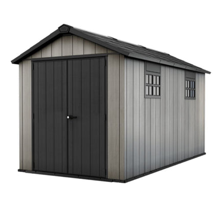 KETER Oakland 7.5x13ft Αποθήκη Κήπου 287 x 230 x 242 cm με Ενσωματομένο Δάπεδο, Φεγγίτη, 2 Παράθυρα & Σετ Επέκτασης 242 x 230 x 126 cm