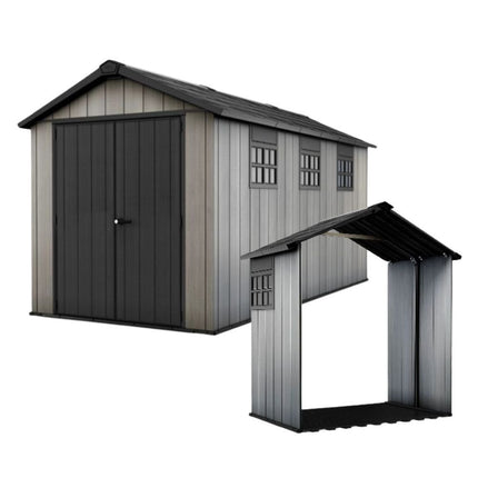 KETER Oakland Αποθήκη Κήπου 7.5x15ft με Ενσωματομένο Δάπεδο, Φεγγίτη, 3 Παράθυρα & Σετ Επέκτασης 242 x 230 x 126 cm