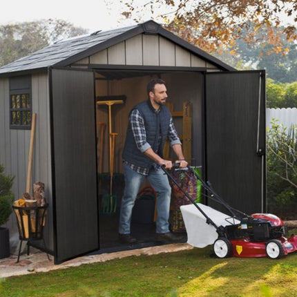 KETER Oakland 7.5x7ft Αποθήκη Κήπου 230 x 223.8 x 242 cm, Ρητινώδης Κατασκευή με Ξύλινη Όψη, Παράθυρο, Δάπεδο & Φεγγίτη