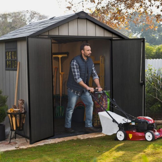 KETER Oakland 7.5x7ft Αποθήκη Κήπου 230 x 223.8 x 242 cm, Ρητινώδης Κατασκευή με Ξύλινη Όψη, Παράθυρο, Δάπεδο & Φεγγίτη