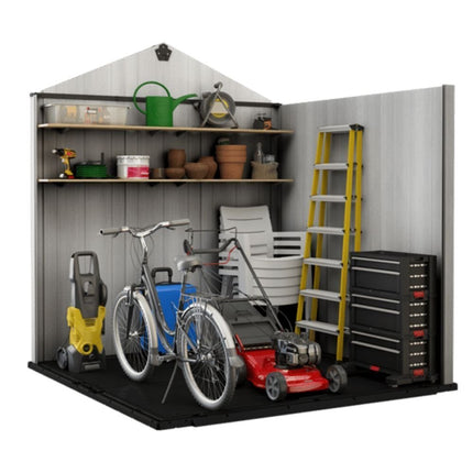 KETER Oakland 7.5x7ft Αποθήκη Κήπου 230 x 223.8 x 242 cm, Ρητινώδης Κατασκευή με Ξύλινη Όψη, Παράθυρο, Δάπεδο & Φεγγίτη