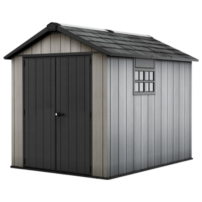 KETER Oakland 7.5x9ft Αποθήκη Κήπου 287 x 229 x 242 cm,  Ρητινώδης Κατασκευή με Ξύλινη Όψη, Παράθυρο &amp; Δάπεδο