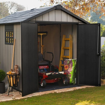 KETER Oakland 7.5x9ft Αποθήκη Κήπου 287 x 229 x 242 cm,  Ρητινώδης Κατασκευή με Ξύλινη Όψη, Παράθυρο &amp; Δάπεδο
