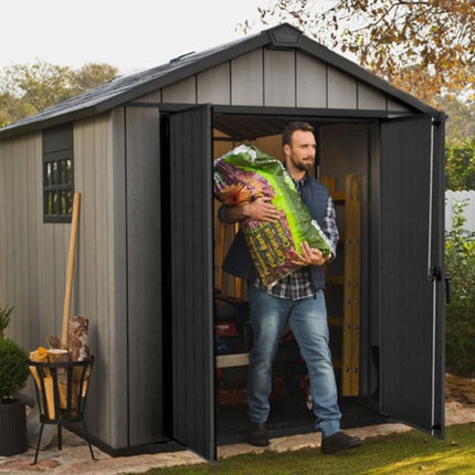 KETER Oakland 7.5x9ft Αποθήκη Κήπου 287 x 229 x 242 cm,  Ρητινώδης Κατασκευή με Ξύλινη Όψη, Παράθυρο &amp; Δάπεδο