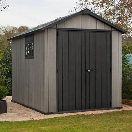 KETER Oakland 7.5x9ft Αποθήκη Κήπου 287 x 229 x 242 cm,  Ρητινώδης Κατασκευή με Ξύλινη Όψη, Παράθυρο &amp; Δάπεδο