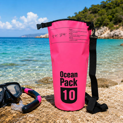 Ocean Pack Αδιάβροχος Σάκος 10L με Roll-Top Κλείσιμο και Ιμάντα Ώμου Ροζ