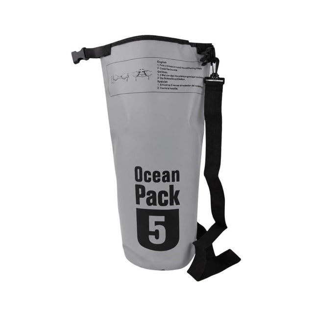 Ocean Pack Αδιάβροχος Σάκος 5L με Roll-Top Κλείσιμο και Ιμάντα Ώμου Γκρι