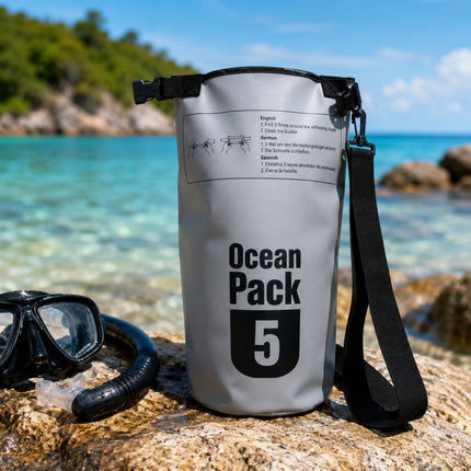 Ocean Pack Αδιάβροχος Σάκος 5L με Roll-Top Κλείσιμο και Ιμάντα Ώμου Γκρι