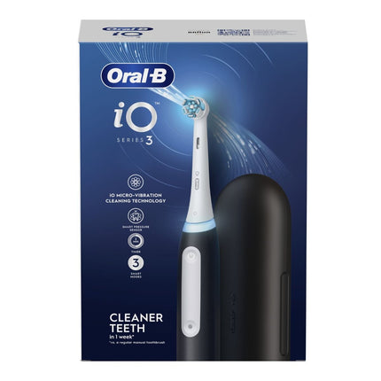 Oral-B iO Series 3 Magnetic Black Ηλεκτρική Οδοντόβουρτσα με 3 Λειτουργίες, Αισθητήρας Πίεσης & Θήκη Ταξιδιού Μαύρο