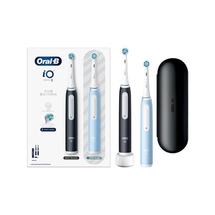 ORAL-B iO3 DUO Ηλεκτρική Οδοντόβουρτσα Μαύρο &amp; Μπλε με Αισθητήρα Πίεσης και Θήκη Ταξιδίου (2 Τεμάχια)