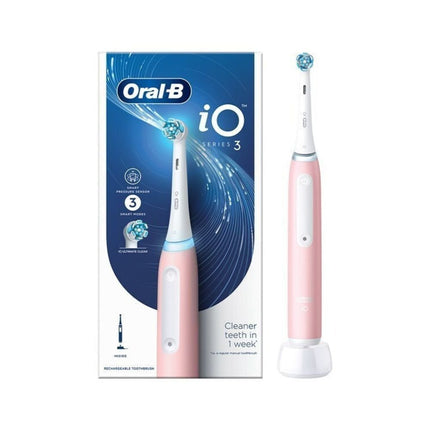 Oral-B iO Series 3 Επαναφορτιζόμενη Ηλεκτρική Οδοντόβουρτσα Magnetic με 3 Λειτουργίες Καθαρισμού & Έξυπνο Αισθητήρα Πίεσης, Ροζ