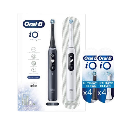 ORAL-B iO7 Ηλεκτρική Οδοντόβουρτσα Μαύρη &amp; Λευκή – Σετ Διπλής Συσκευασίας με 5 Λειτουργίες Καθαρισμού και Έξυπνο Αισθητήρα Πίεσης