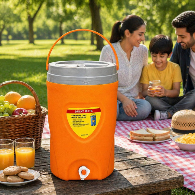Orient Ισοθερμικό Δοχείο Νερού 10L με Βρύση & Λαβή για Εύκολη Μεταφορά Πορτοκαλί