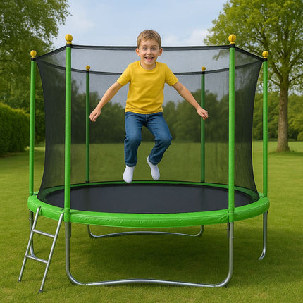 OZZY Τραμπολίνο Παιδικό 8FT με Δίχτυ Ασφαλείας, Σκάλα & Αντοχή έως 100kg για Ηλικίες 6+ Ετών