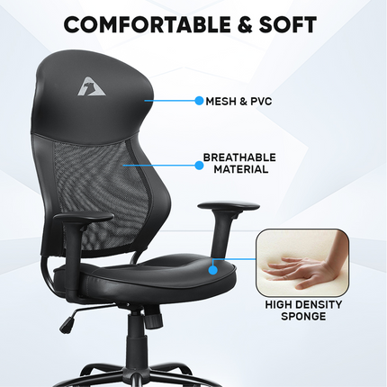 Armaggeddon FLEXION AIR Καρέκλα Γραφείου Gaming Chair Mesh/PVC με 4D Armrests & Ανάκλιση 120°, Μαύρη