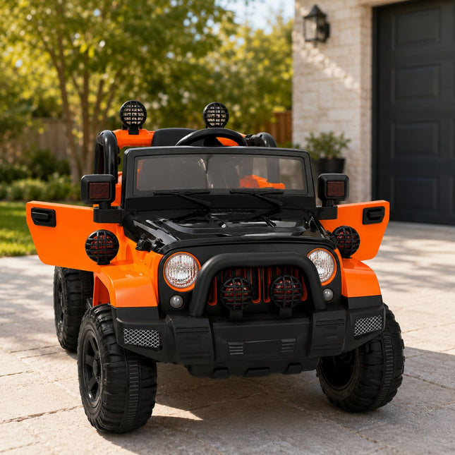 Ηλεκτροκίνητο Αυτοκίνητο Jeep 4×4 12V με Τηλεχειριστήριο & LED Φώτα 3+ Ετών Πορτοκαλί