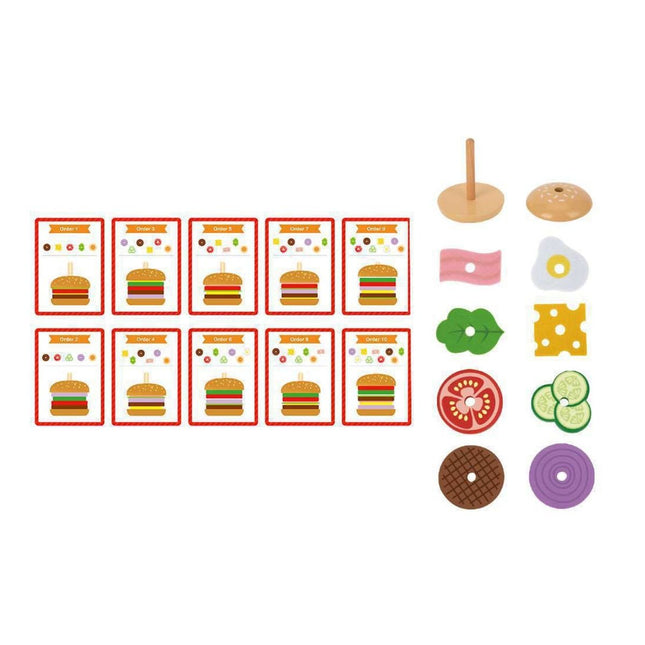 Tooky Toy Ξύλινο Παιχνίδι Εκμάθησης “Making A Burger” με Κάρτες Μενού TH844 3+ Ετών