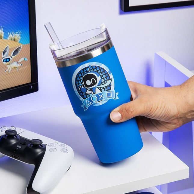 Paladone Astro Bot Gamer Cup Ποτήρι Ταξιδιού 600ml από Ανοξείδωτο Ατσάλι με Καλαμάκι Μπλε
