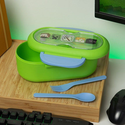 Paladone Minecraft Bento Box Δοχείο Φαγητού με Διαχωριστικό, Πιρούνι & Κουτάλι PP14878MCF Πράσινο