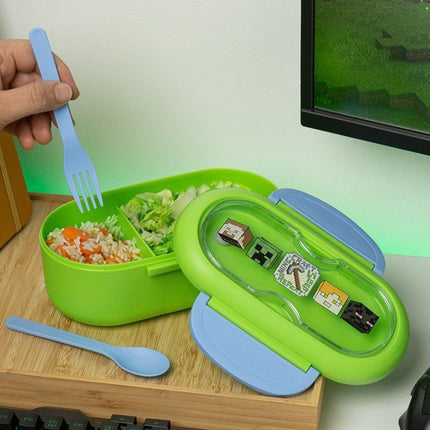 Paladone Minecraft Bento Box Δοχείο Φαγητού με Διαχωριστικό, Πιρούνι & Κουτάλι PP14878MCF Πράσινο