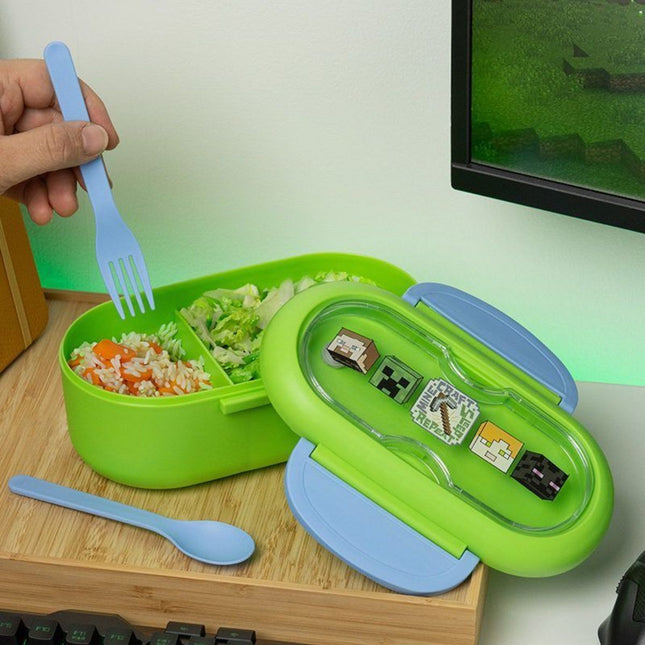 Paladone Minecraft Bento Box Δοχείο Φαγητού με Διαχωριστικό, Πιρούνι & Κουτάλι PP14878MCF Πράσινο