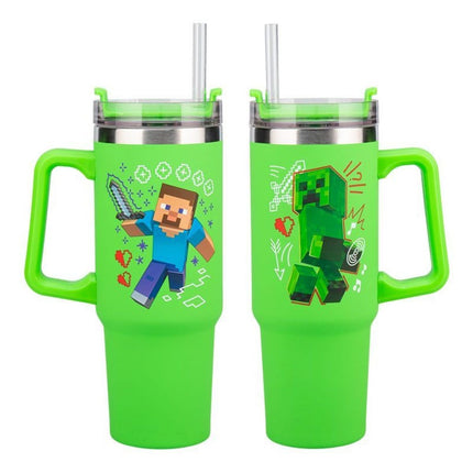 Paladone Minecraft Ισοθερμικό Ποτήρι 900ml με Καλαμάκι, Καπάκι Πολλαπλών Θέσεων & Χερούλι PP14600MCF Πράσινο