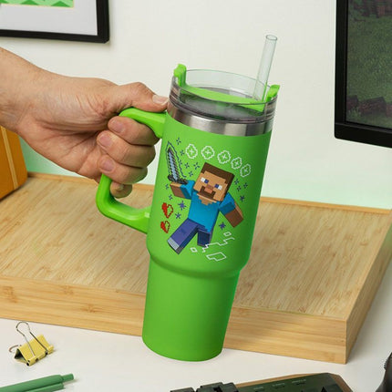 Paladone Minecraft Ισοθερμικό Ποτήρι 900ml με Καλαμάκι, Καπάκι Πολλαπλών Θέσεων & Χερούλι PP14600MCF Πράσινο