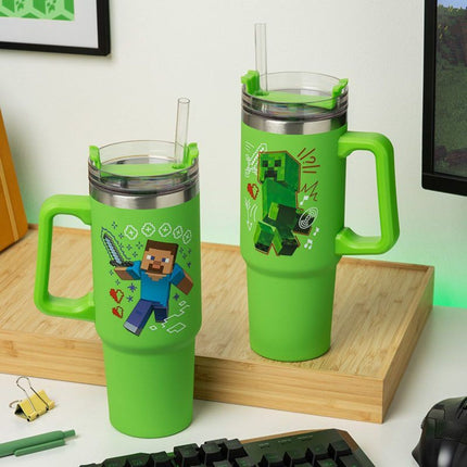 Paladone Minecraft Ισοθερμικό Ποτήρι 900ml με Καλαμάκι, Καπάκι Πολλαπλών Θέσεων & Χερούλι PP14600MCF Πράσινο