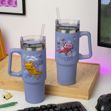 Paladone Minecraft Gamer Cup 900ml Μονωμένο Ποτήρι με Καλαμάκι & Χερούλι Μωβ