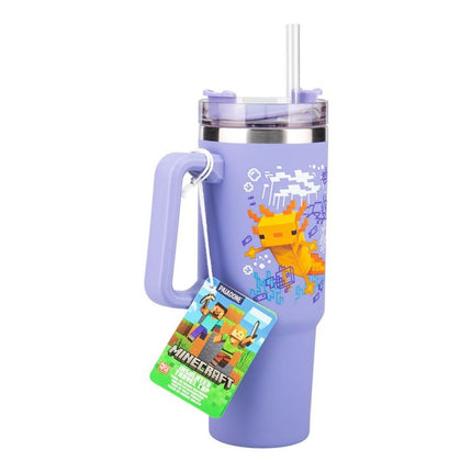 Paladone Minecraft Gamer Cup 900ml Μονωμένο Ποτήρι με Καλαμάκι & Χερούλι Μωβ