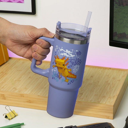Paladone Minecraft Gamer Cup 900ml Μονωμένο Ποτήρι με Καλαμάκι & Χερούλι Μωβ