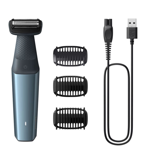 Philips Bodygroom Series 3000 Επαναφορτιζόμενο Αδιάβροχο Τρίμερ & Ξυριστική Σώματος με 2D Contour Following, 3 Κουμπωτές Χτένες και Αυτονομία έως 60 Λεπτά BG3027/05