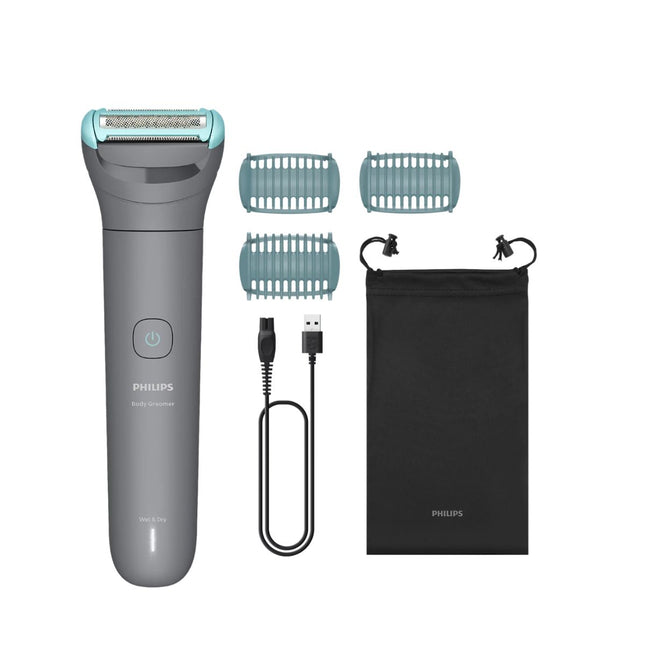 Philips Bodygroom Επαναφορτιζόμενη Αδιάβροχη Ξυριστική & Τρίμερ Σώματος με Τριπλή Προστασία, Χτένες 2, 3 και 5 mm και Αυτονομία έως 80 Λεπτά BG3485/15