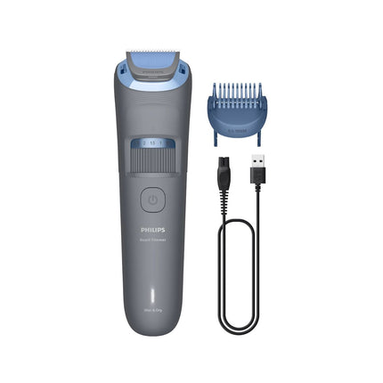Philips Beard Trimmer Series 3000 Επαναφορτιζόμενο Τρίμερ Γενιών Wet & Dry με 20 Ρυθμίσεις Μήκους, Στρογγυλεμένες Λεπίδες, Αδιάβροχο και Αυτονομία έως 60 Λεπτά BT3615/15 Γκρι