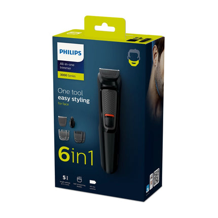 Philips Multigroom Series 3000 6 σε 1 Επαναφορτιζόμενο Τρίμερ Προσώπου με Αυτοακονιζόμενες Λεπίδες και Εξάρτημα για Μύτι, Αυτιά & Αυτονομία έως 60 Λεπτά MG3710/15