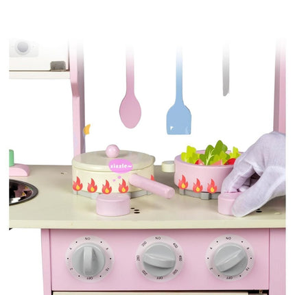 PHOOHI Ξύλινη Παιδική Κουζίνα με Ροζ Πριγκιπικό Στυλ