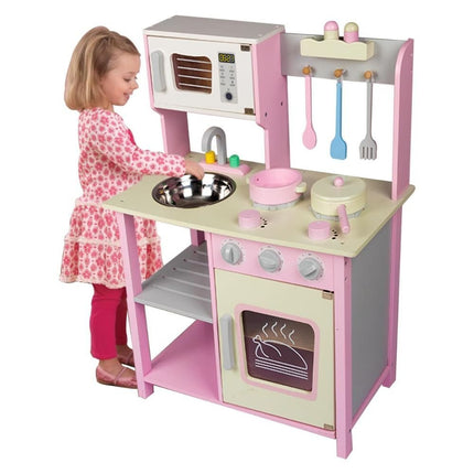 PHOOHI Ξύλινη Παιδική Κουζίνα με Ροζ Πριγκιπικό Στυλ