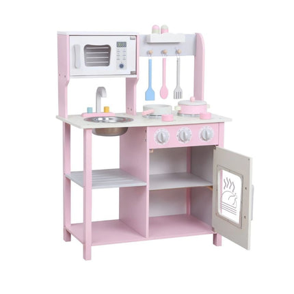 PHOOHI Ξύλινη Παιδική Κουζίνα με Ροζ Πριγκιπικό Στυλ