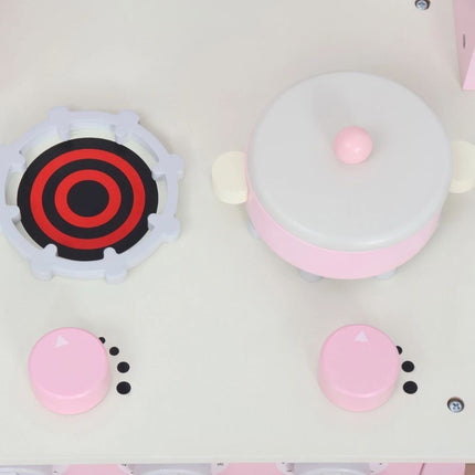 PHOOHI Ξύλινη Παιδική Κουζίνα με Ροζ Πριγκιπικό Στυλ