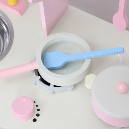 PHOOHI Ξύλινη Παιδική Κουζίνα με Ροζ Πριγκιπικό Στυλ